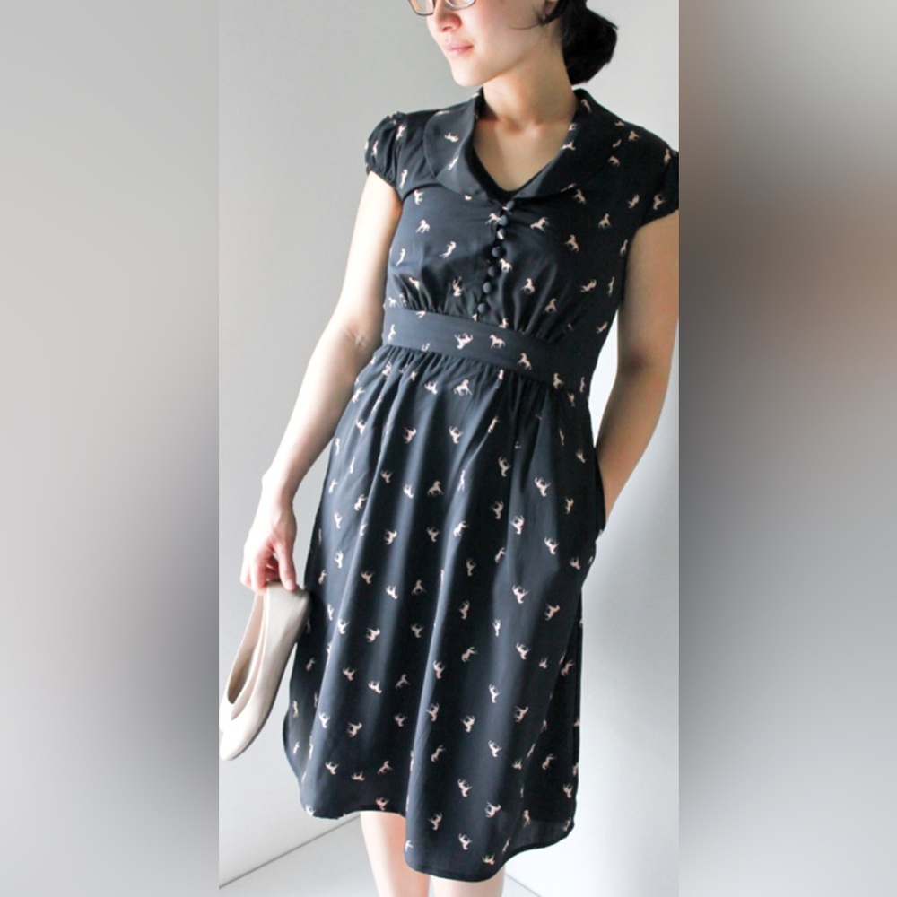 Eshakti Hold Your Horses Flowing A-line Capped Sleeve Dress.